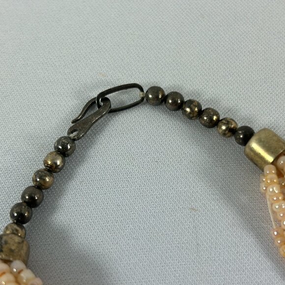 Pale Pink Seed Bead Necklace Multi Strand Silver Tone Beads Iridescent 20" Long - Picture 6 of 10